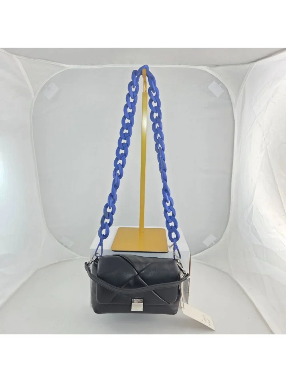 Black Faux Leather Micro Nano Satchel Chain A New Day Soft Puffy Magnetic Close